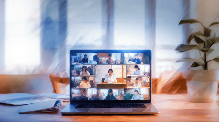 オンライン授業中の水彩ポリゴン